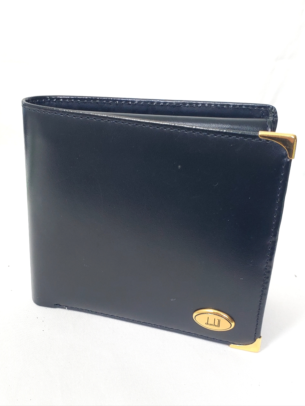 Dunhill Men’s Black Leather Bi-Fold Wallet With Gold Trim
